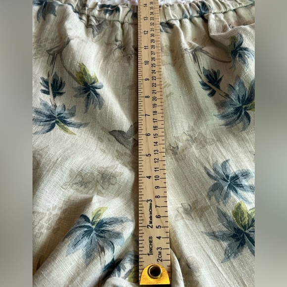 2 PIECE LINEN SET SZ 14 EUC TROPICAL CREAM BLUE GREEN PRINT VACAY RESORT BEACHY - Picture 7 of 12